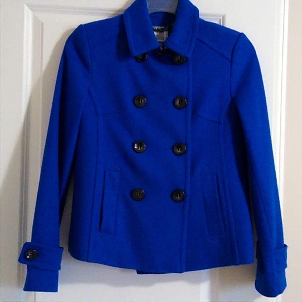 JCPENNY WOOL MIX BLUE DOUBLE BREASTED PEA JACKET IN SIZE LARGE